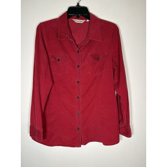 St. Johns Bay Wilderness Lodge Red Corduroy Button Down Shirt Gorpcore Large - Picture 1 of 6